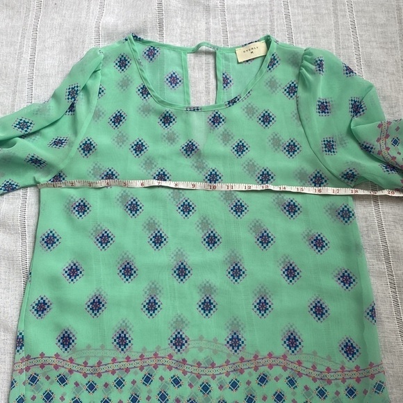 Everly boho sheer blouse in soft turquoise. - Picture 9 of 14